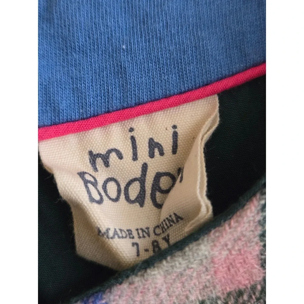 Mini Boden Plaid Dog Applique A Line Dress Girls 7 8 Years Blue Pink‎ Gray